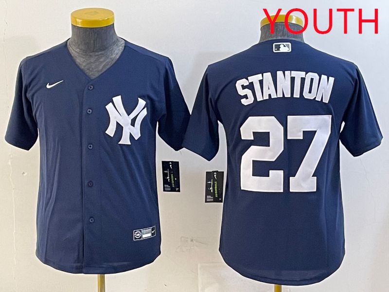 Youth New York Yankees #27 Stanton Blue Game 2025 Nike MLB Jersey style 1